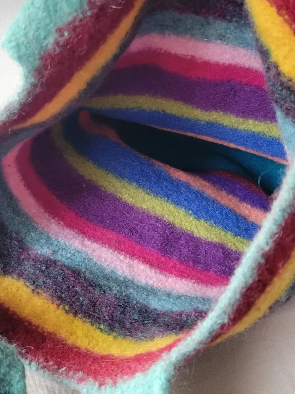 Colorful Felted Wool Tote Bag Rainbow Stripe Shoulder Bag Boho Artisan NWOT